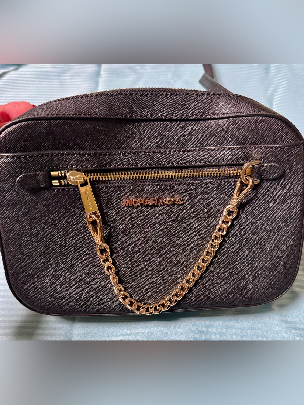 Michael Kors Black Crossbody Bag with Gold Chain Detail